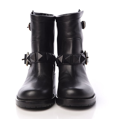 Valentino Garavani Calfskin Lock Studded 30mm Biker Boots 37 Black 2 of 10