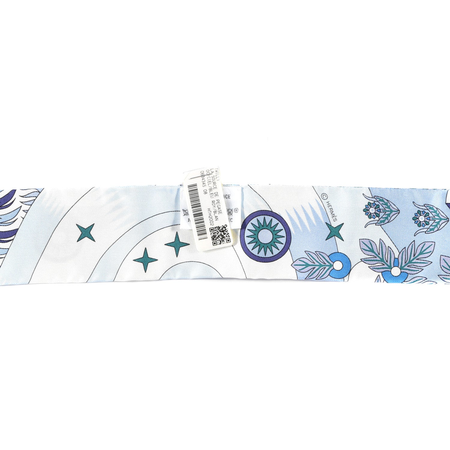 Hermes Silk La Source de Pegase Twilly Ciel Bleu Royal White 6 of 8