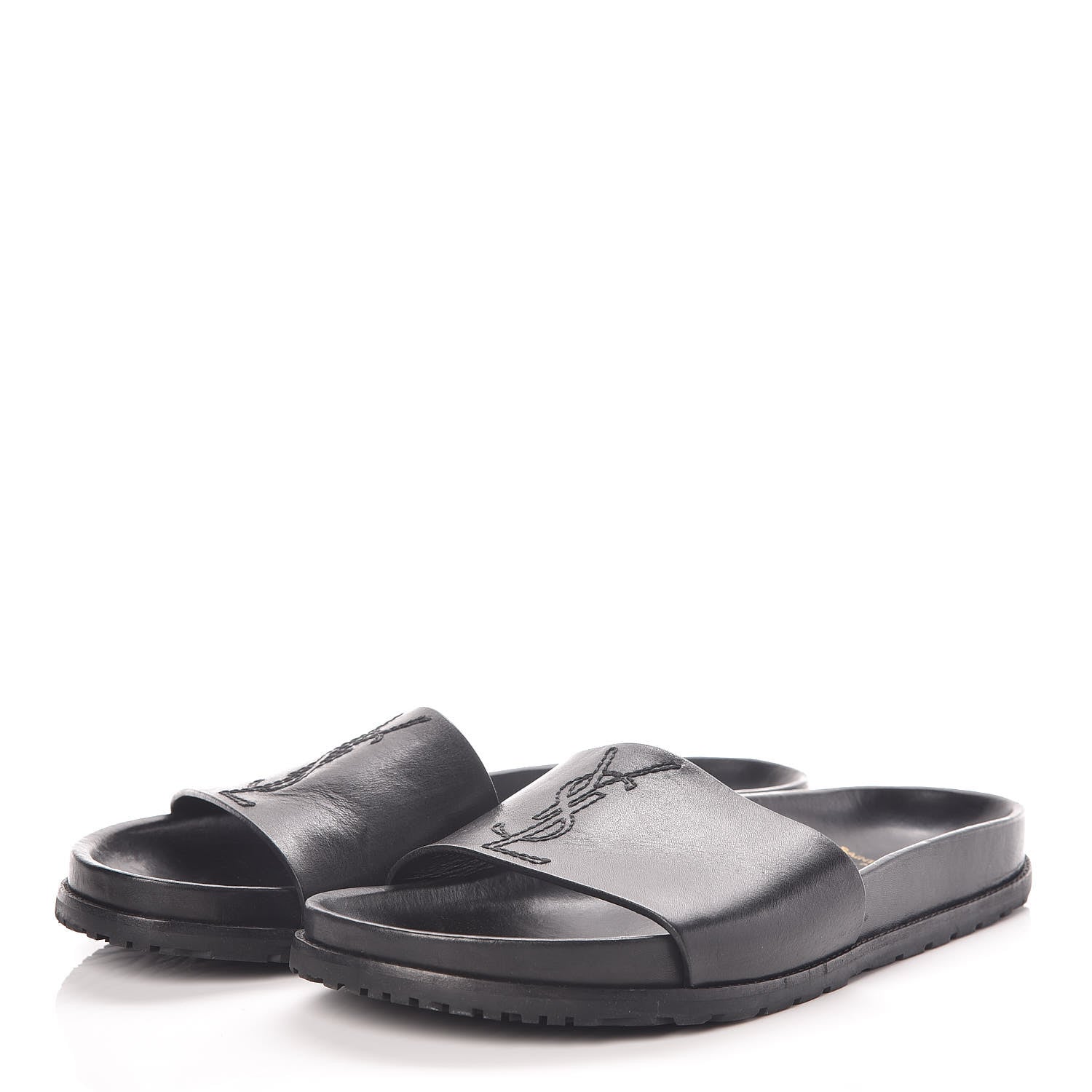 Saint Laurent Calfskin Monogram Jimmy Joan Slide Sandals 41 Black 3 of 9