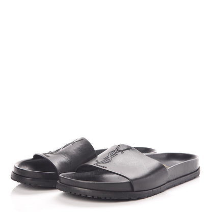 Saint Laurent Calfskin Monogram Jimmy Joan Slide Sandals 41 Black 3 of 9