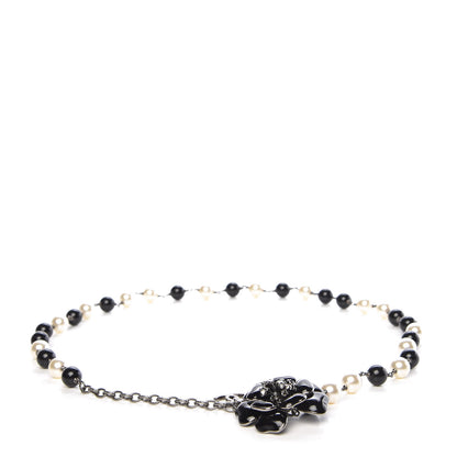 Chanel Pearl Crystal Enamel CC Camellia Belt Black Silver 1 of 7