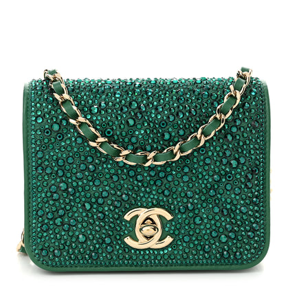Chanel Lambskin Crystal Diamante Clutch With Chain Green 1 of 11