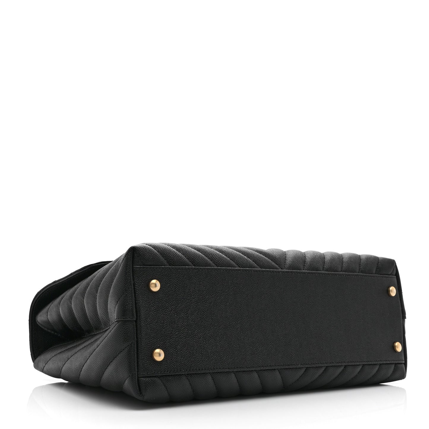 Caviar Chevron Quilted Medium Coco Handle Flap Black