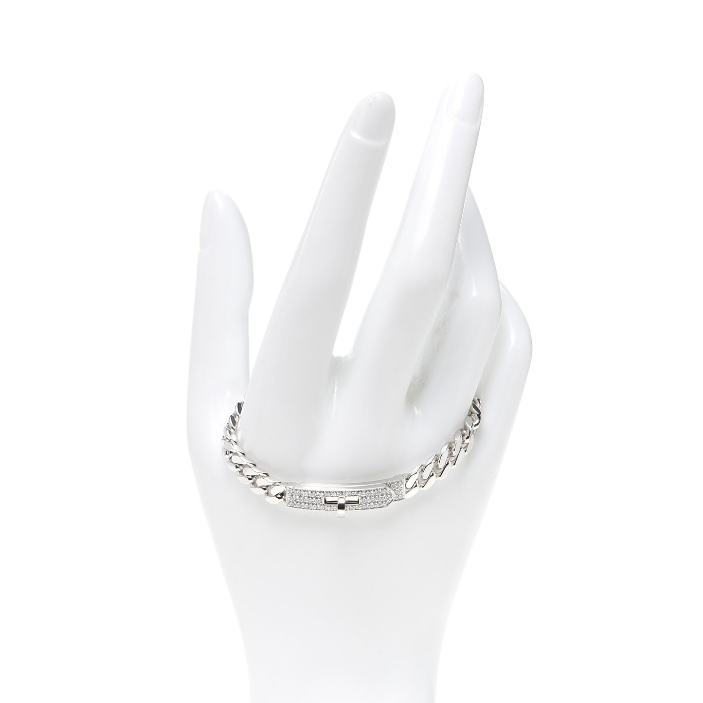 18K White Gold Diamond TPM Kelly Gourmette Bracelet ST