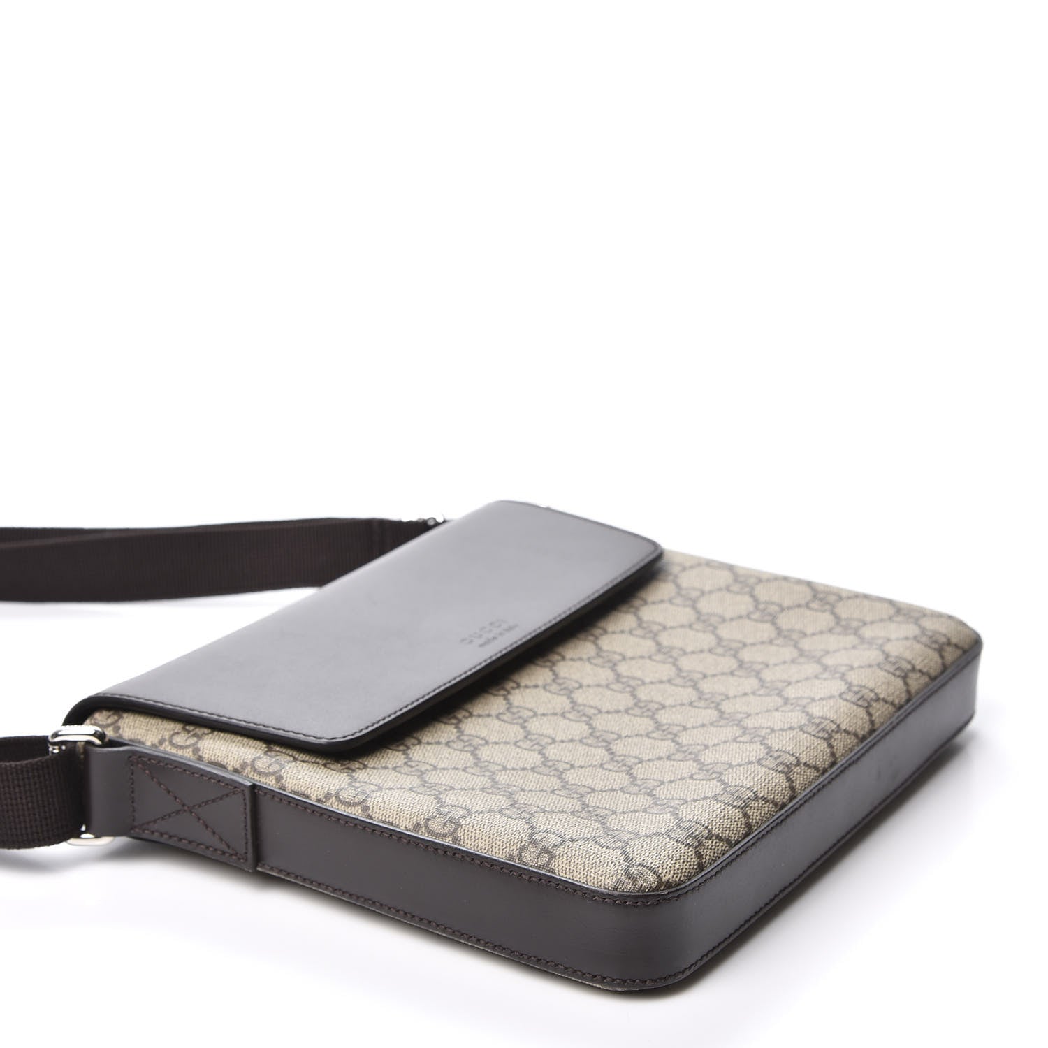 Gucci GG Supreme Monogram Selleria Calfskin Satchel Messenger Bag Beige Ebony Cocoa Marrone Scuro 3 of 13