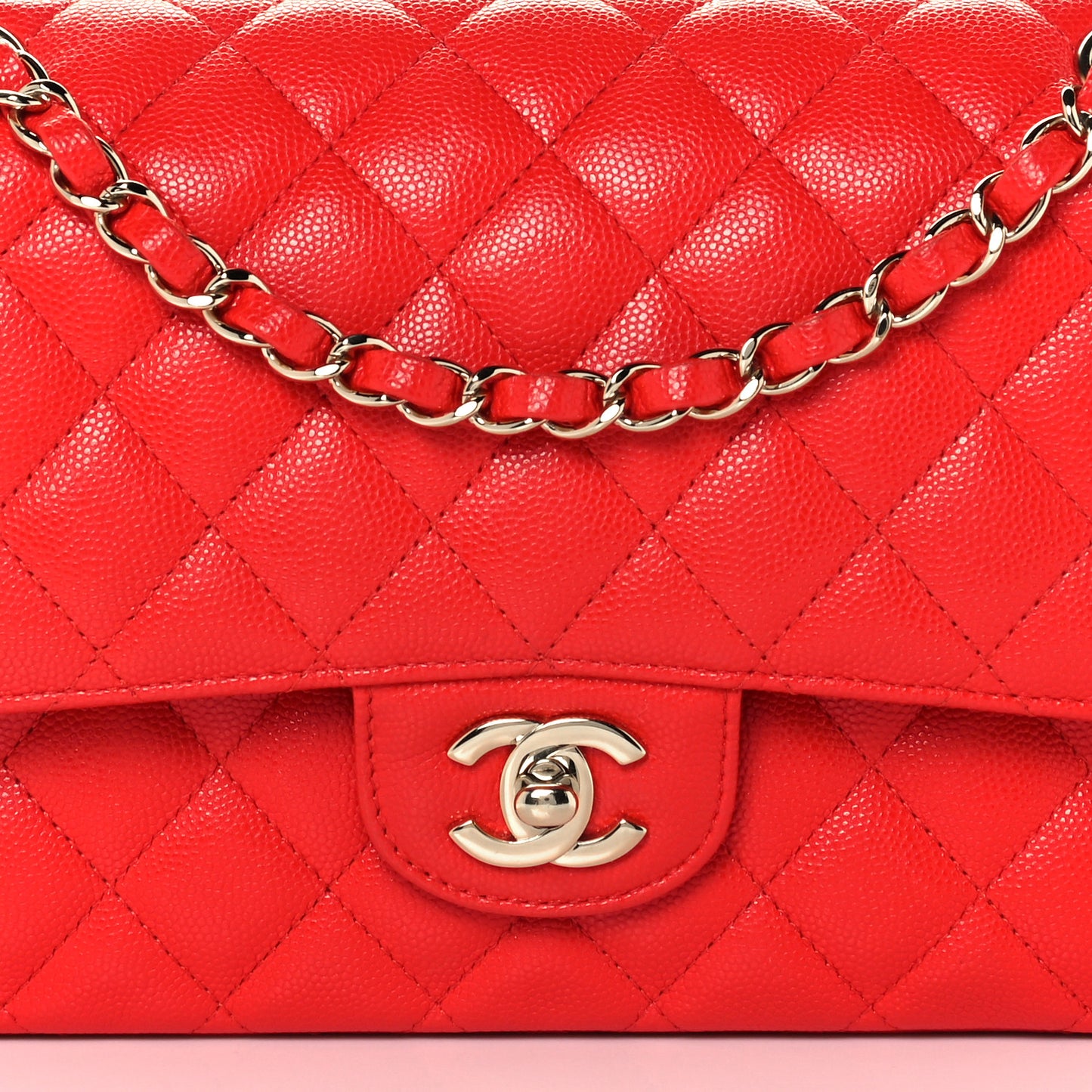 Caviar Quilted Medium Double Flap Red