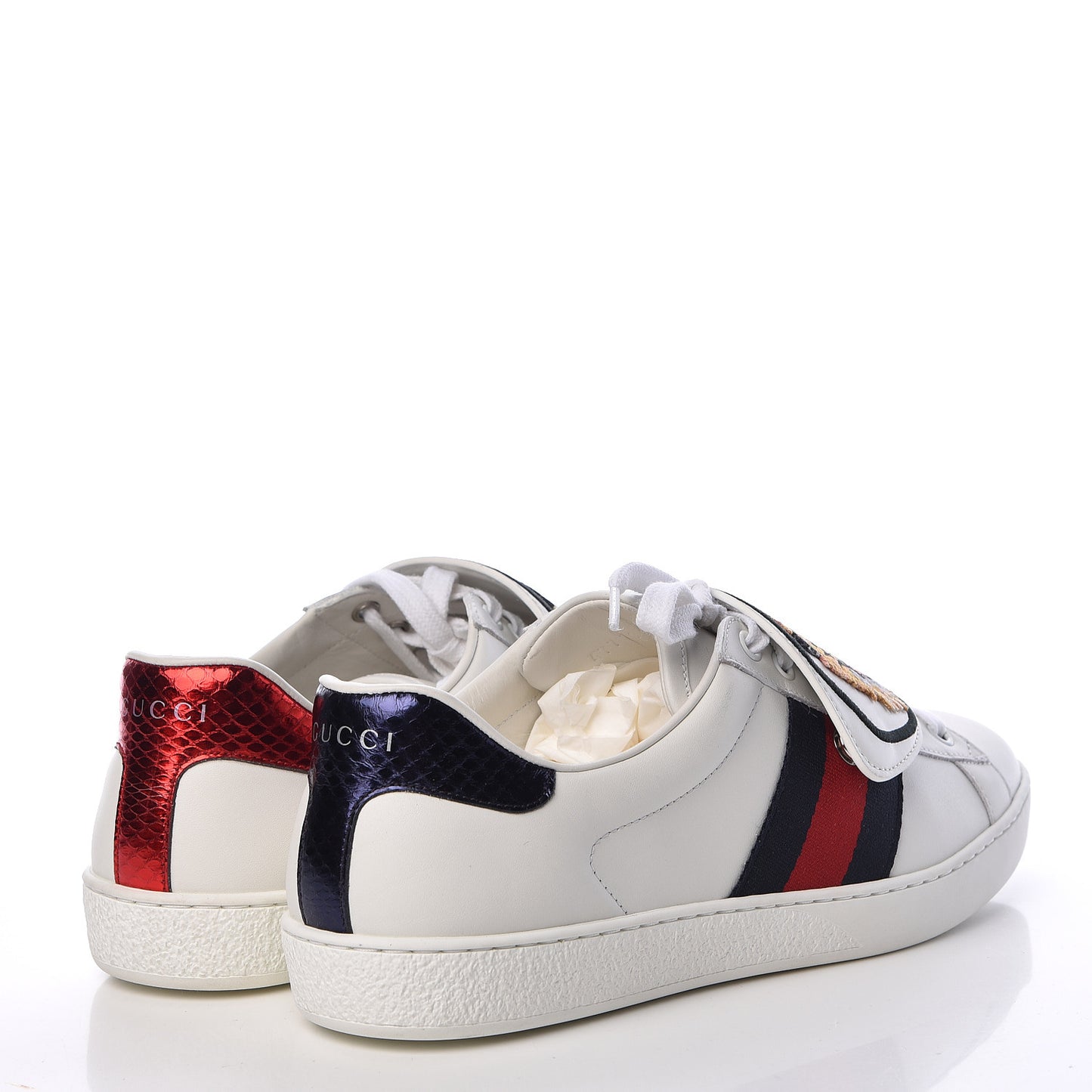 Calfskin Ayers Web Tiger Embroidered Mens Ace Sneakers7.5 White