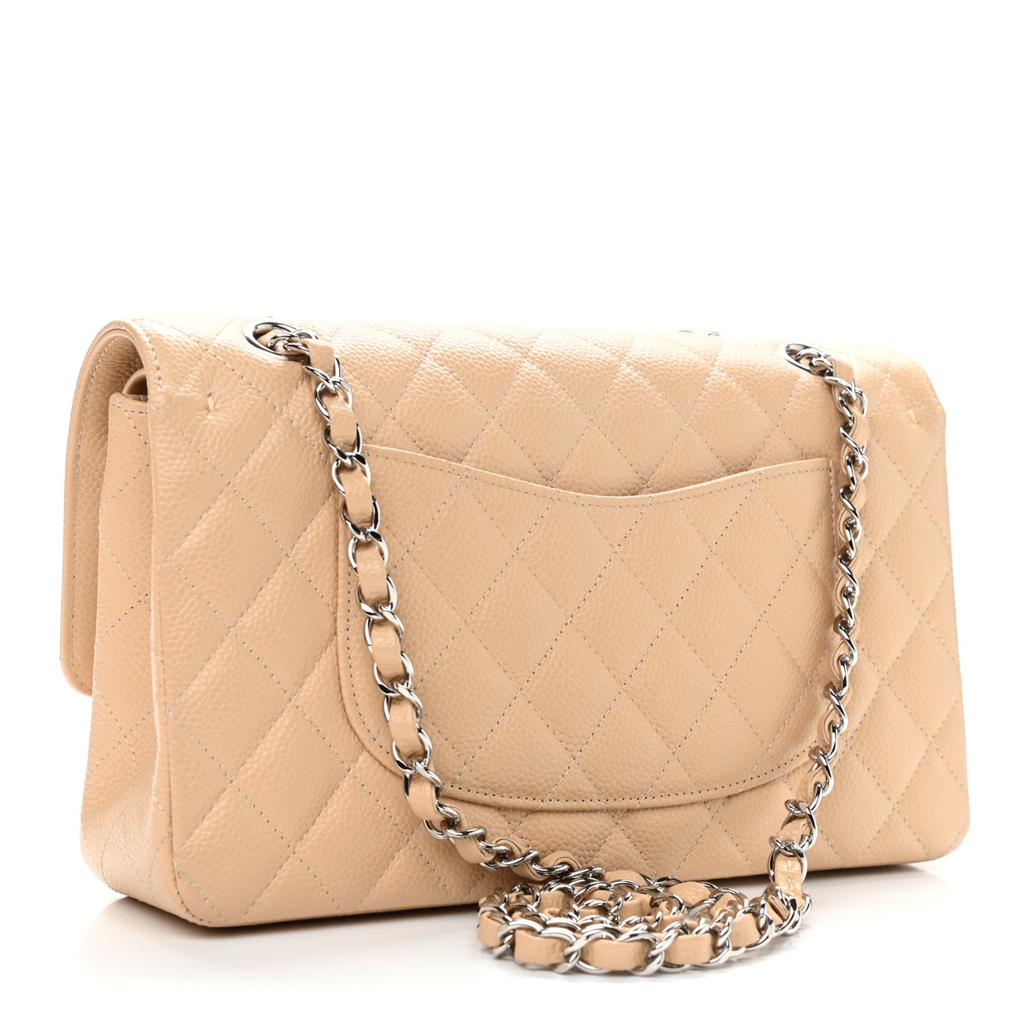 Caviar Quilted Medium Double Flap Beige Clair