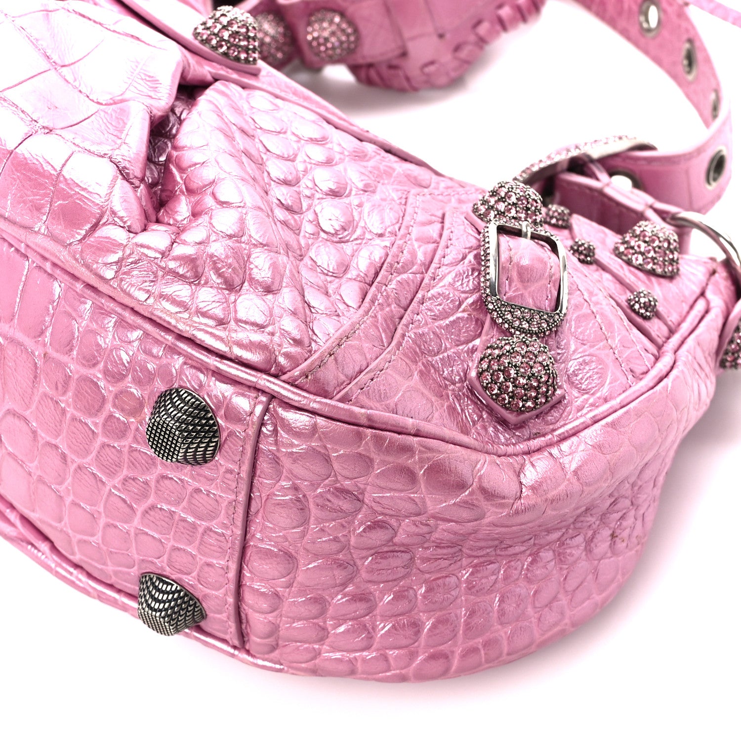 Balenciaga Metallic Extra Supple Calfskin Crystal Crocodile Embossed Small Le Cagole Shoulder Bag Pink 14 of 14