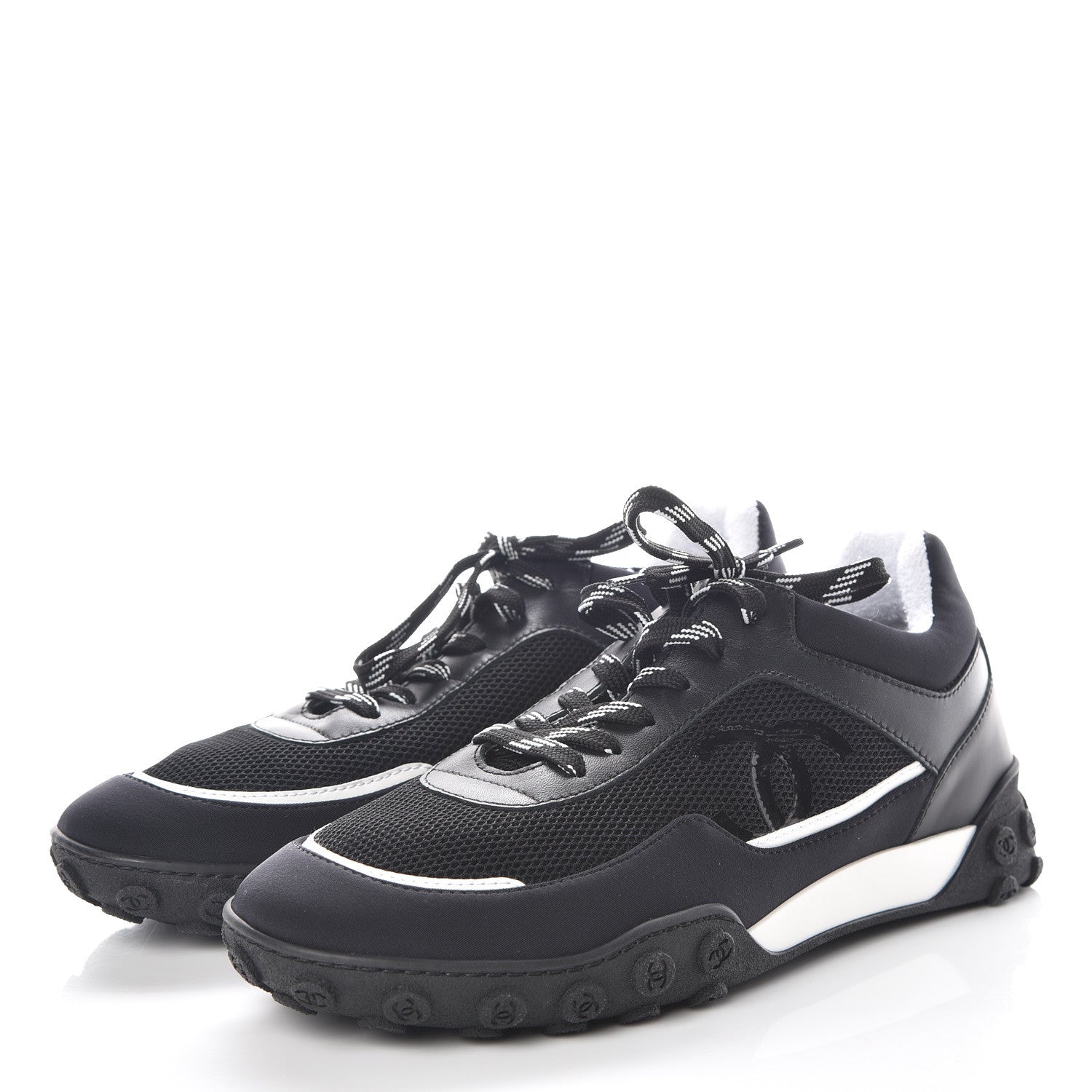 Chanel Calfskin Mesh Lycra Sneakers 38.5 Black 3 of 8