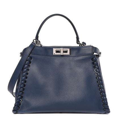 Fendi Calfskin Lace Up Medium Peekaboo Iconic Satchel Blue 1 of 13