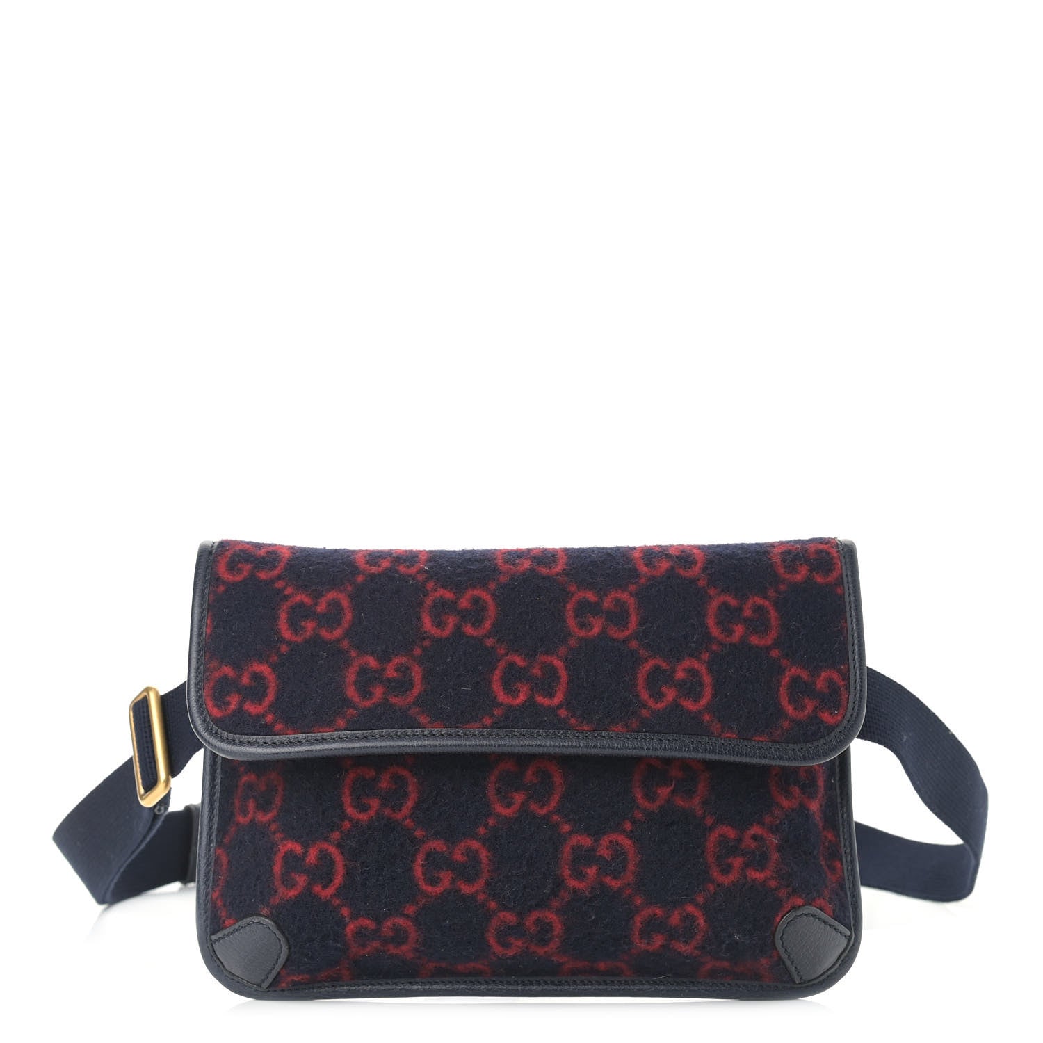 Gucci Covered Wool GG Monogram Slim Belt Bag Navy Red 1 of 10