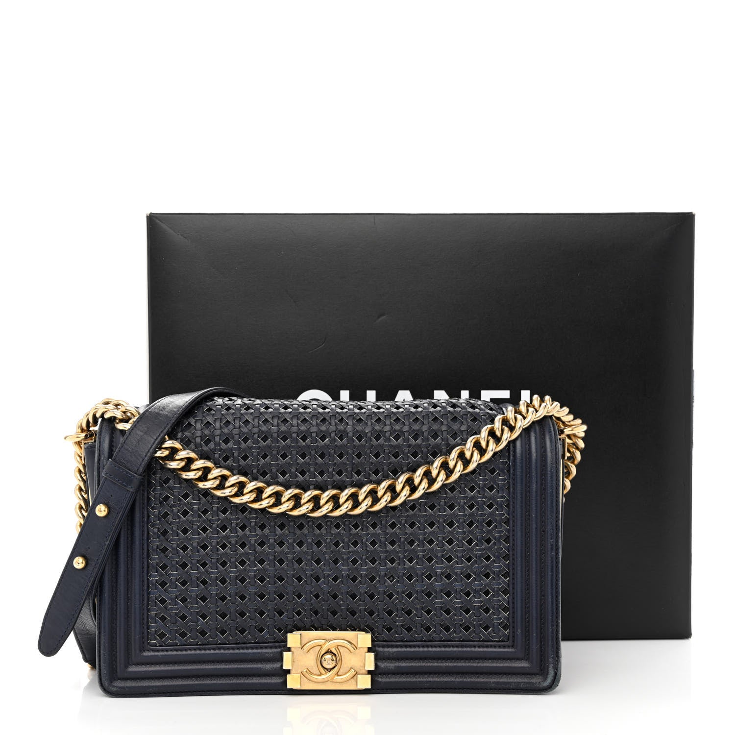Chanel Braided Sheepskin New Medium Boy Flap Navy 14 of 14