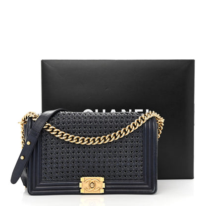 Chanel Braided Sheepskin New Medium Boy Flap Navy 14 of 14