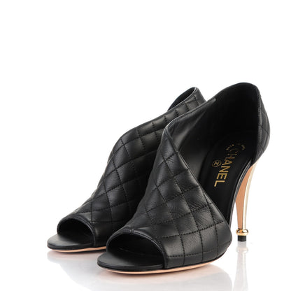 Chanel Calfskin Quilted Peep Toe Pumps 39 Black 3 of 9