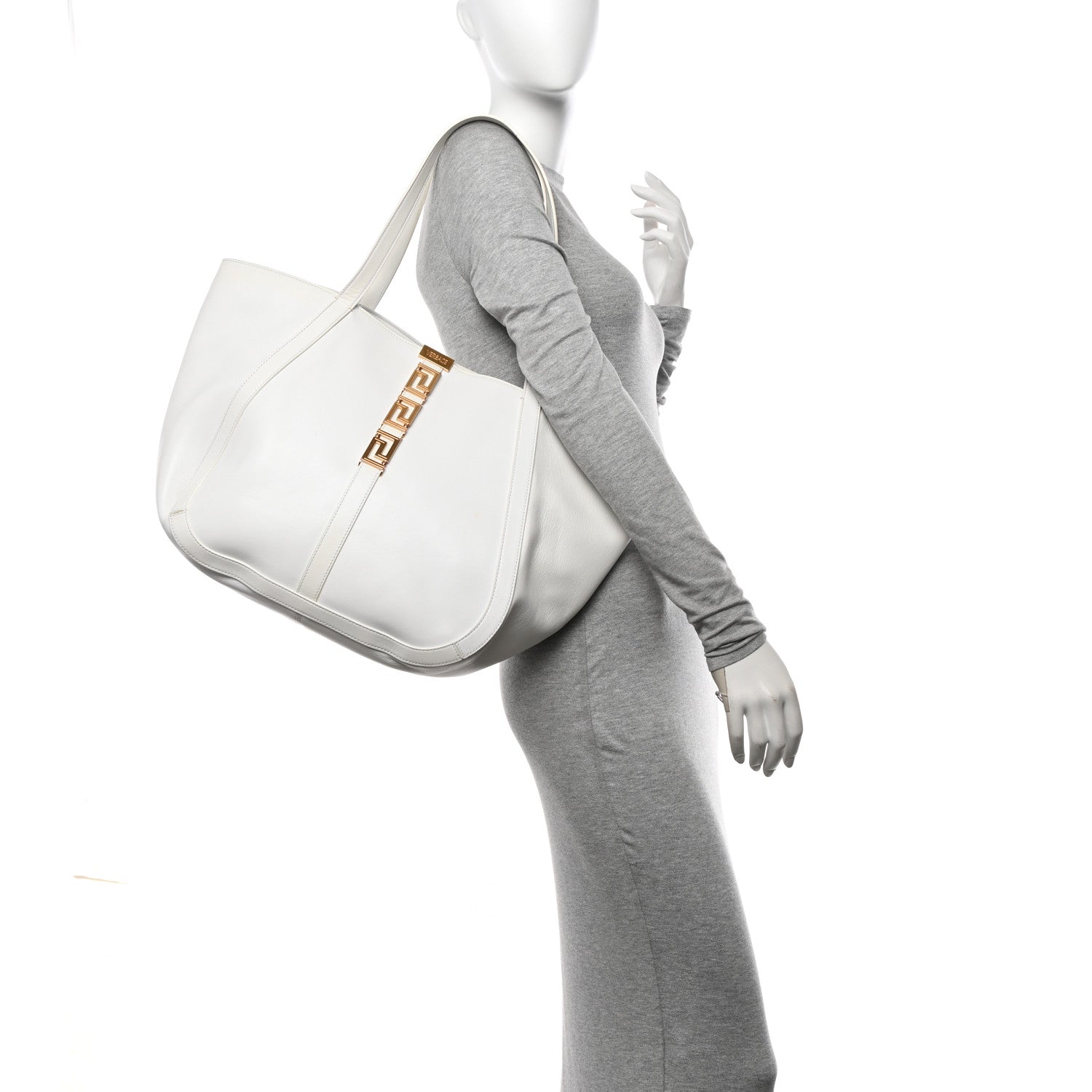 Versace Calfskin Greca Goddess Tote Bag White 2 of 10