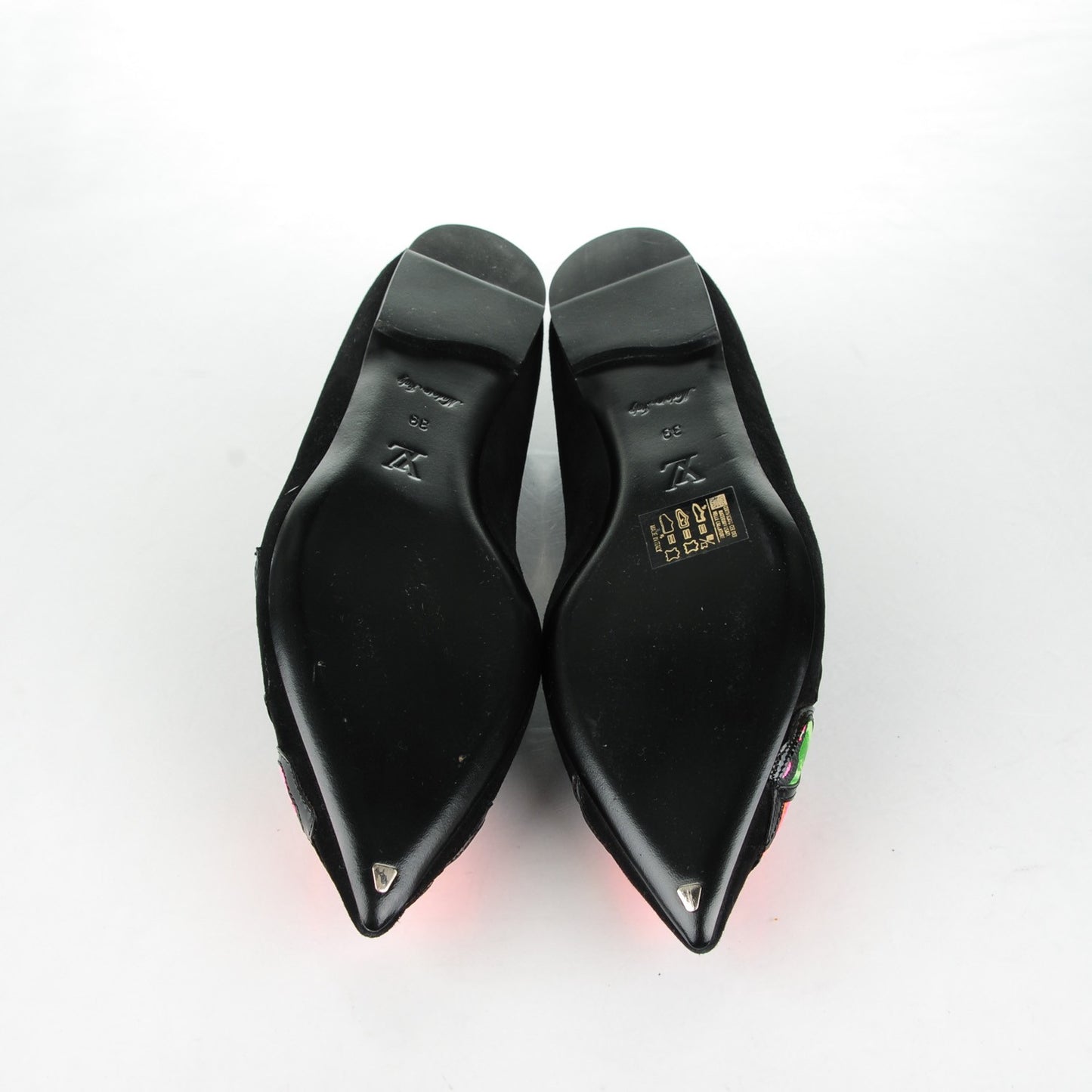 Suede Graffiti Rose Ballet Flats 39 Black