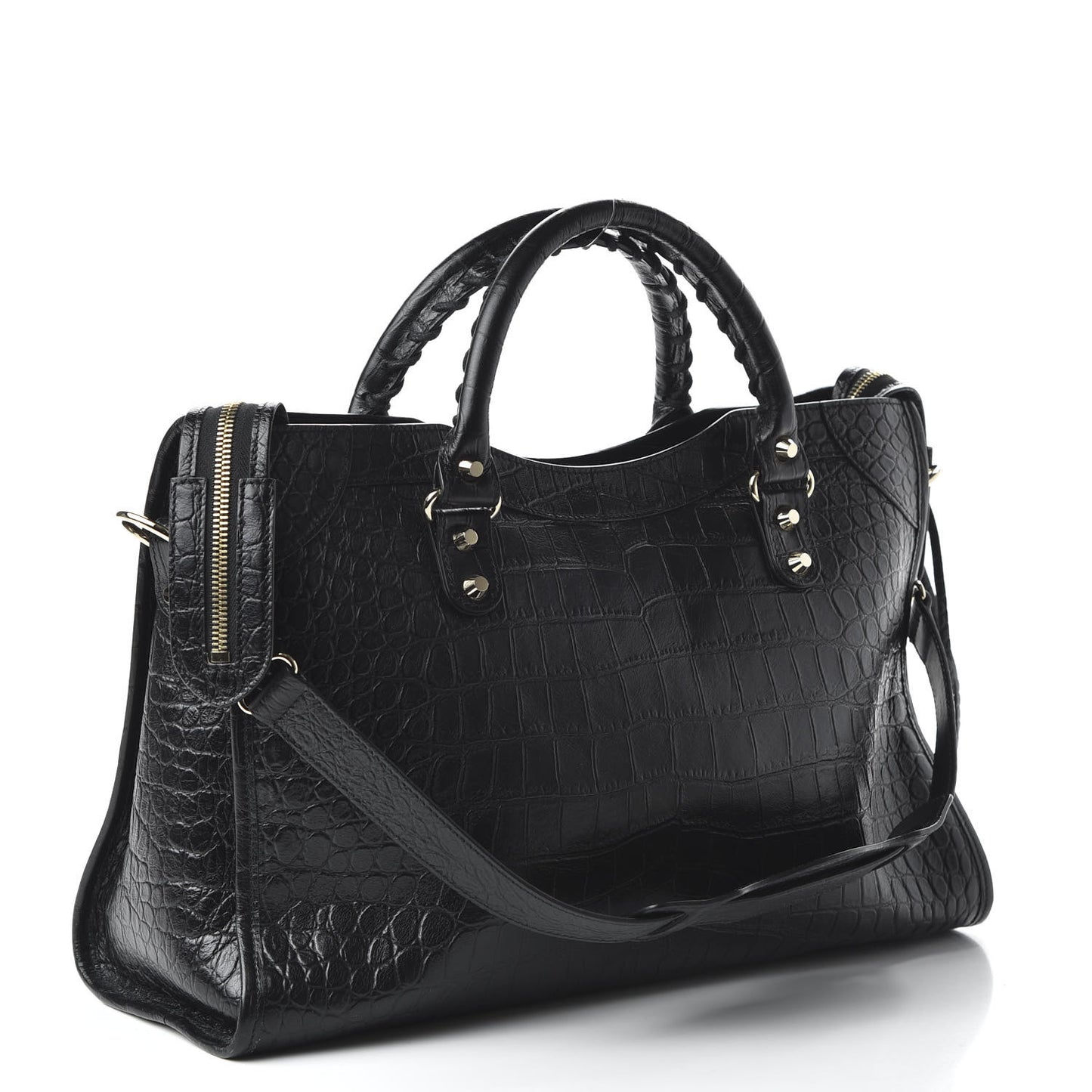Calfskin Crocodile Embossed Classic Hardware City Black