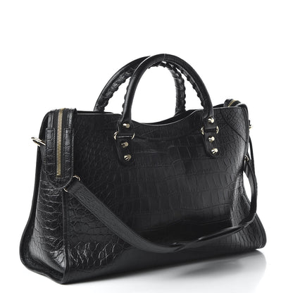 Balenciaga Calfskin Crocodile Embossed Classic Hardware City Black 4 of 11