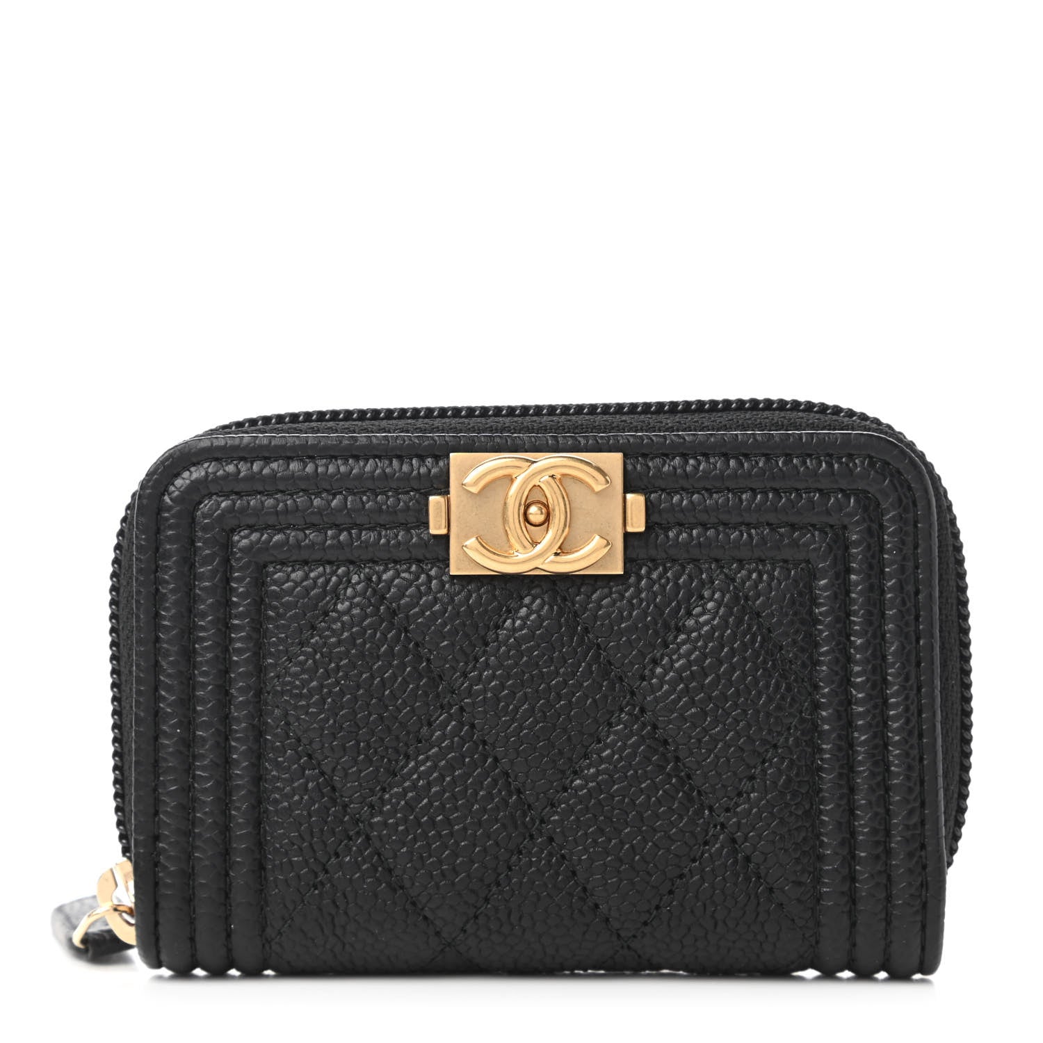 Chanel Caviar Quilted Boy Zip Around Coin Purse Wallet Black 1 of 11