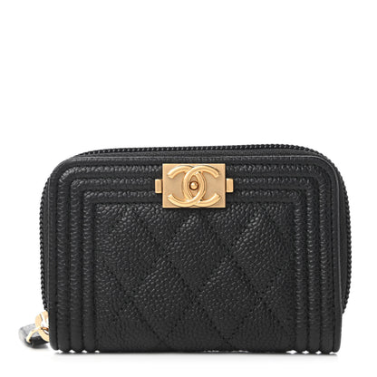 Chanel Caviar Quilted Boy Zip Around Coin Purse Wallet Black 1 of 11