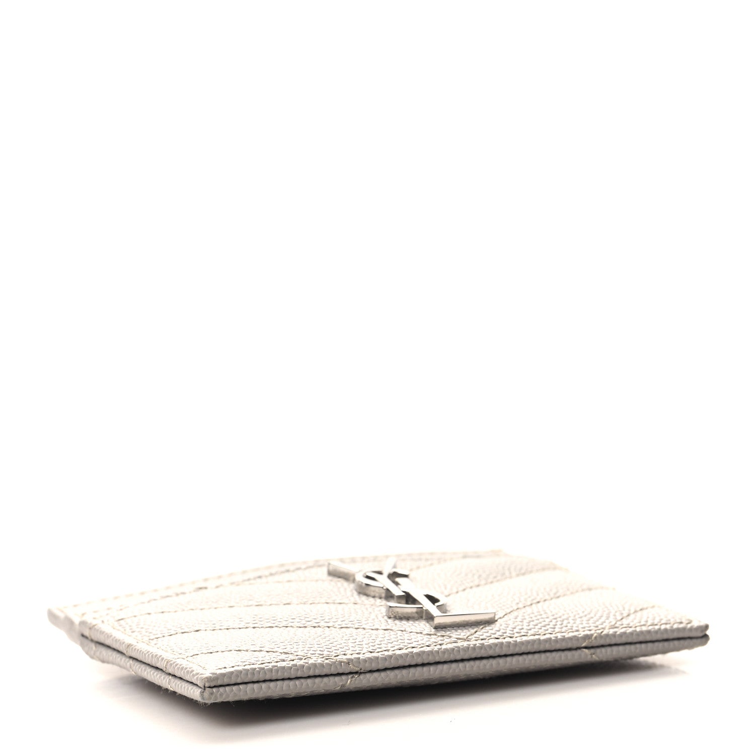 Saint Laurent Grain De Poudre Matelasse Chevron Monogram Credit Card Case Granite 4 of 8