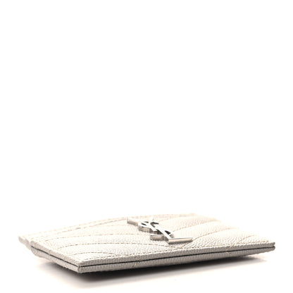 Saint Laurent Grain De Poudre Matelasse Chevron Monogram Credit Card Case Granite 4 of 8