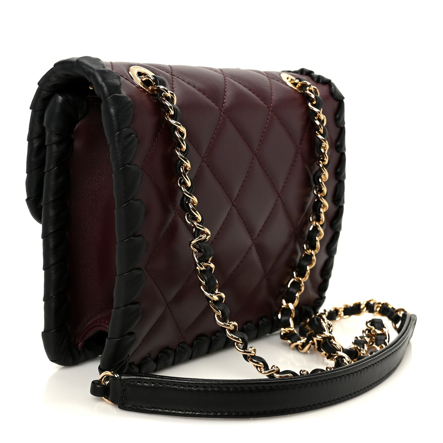 Chanel Lambskin Braided Calfskin Mini Flap Bag Dark Burgundy Black 3 of 12