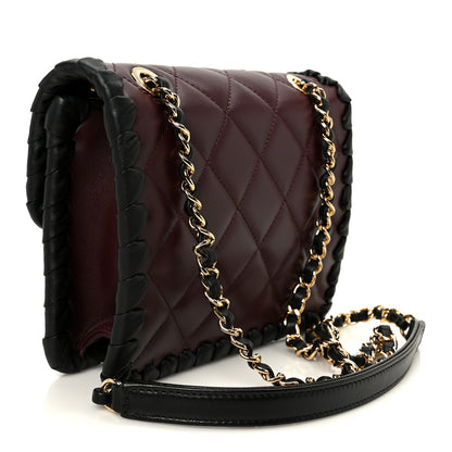 Chanel Lambskin Braided Calfskin Mini Flap Bag Dark Burgundy Black 3 of 12