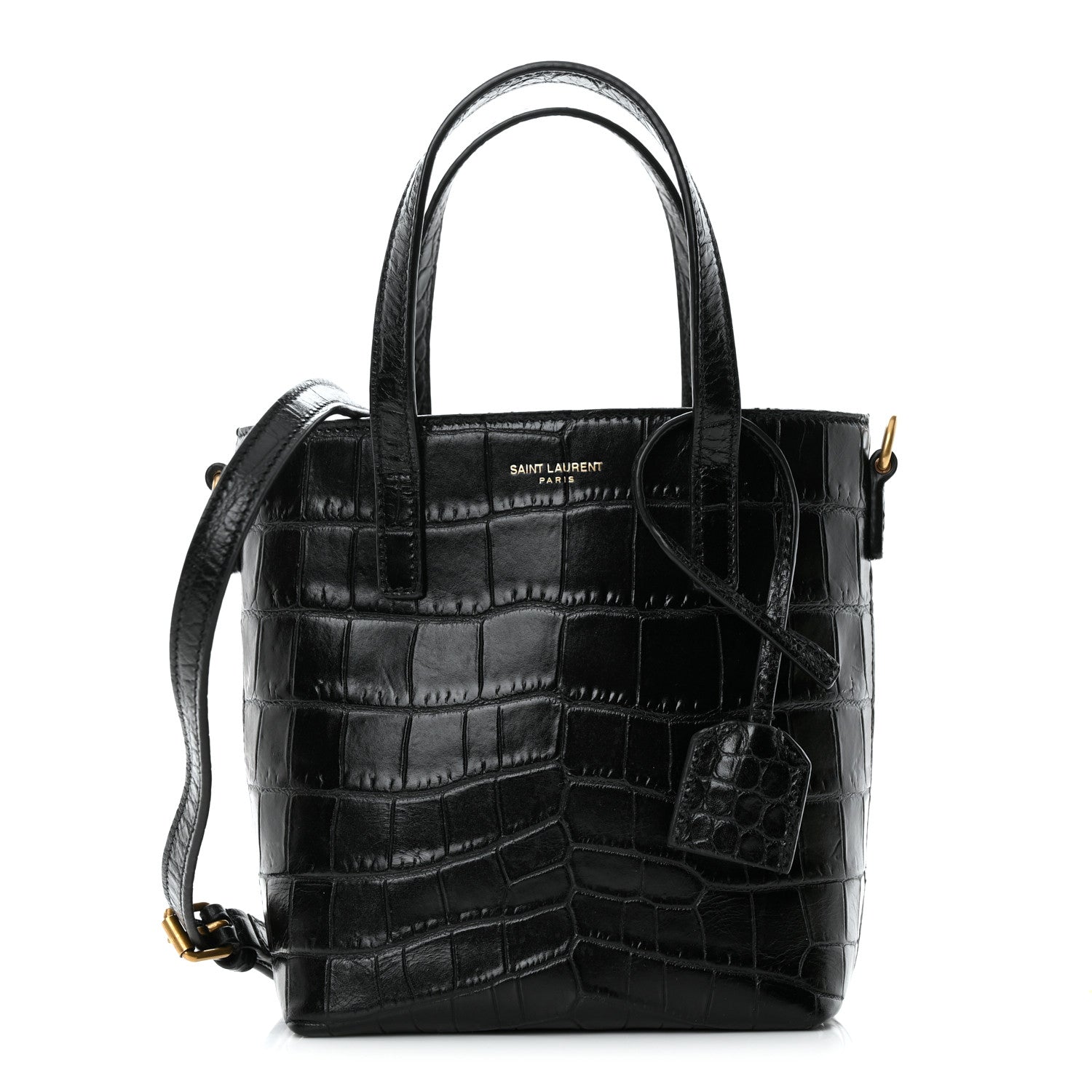 Saint Laurent Calfskin Crocodile Embossed Paris Mini Toy Shopper Tote Black 1 of 11