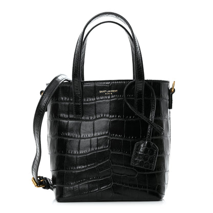 Saint Laurent Calfskin Crocodile Embossed Paris Mini Toy Shopper Tote Black 1 of 11