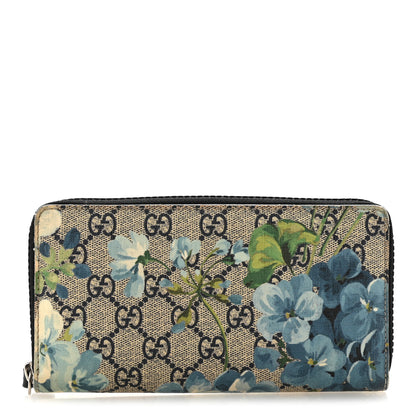 Gucci GG Supreme Monogram Blooms Zip Around Wallet Blue 1 of 11