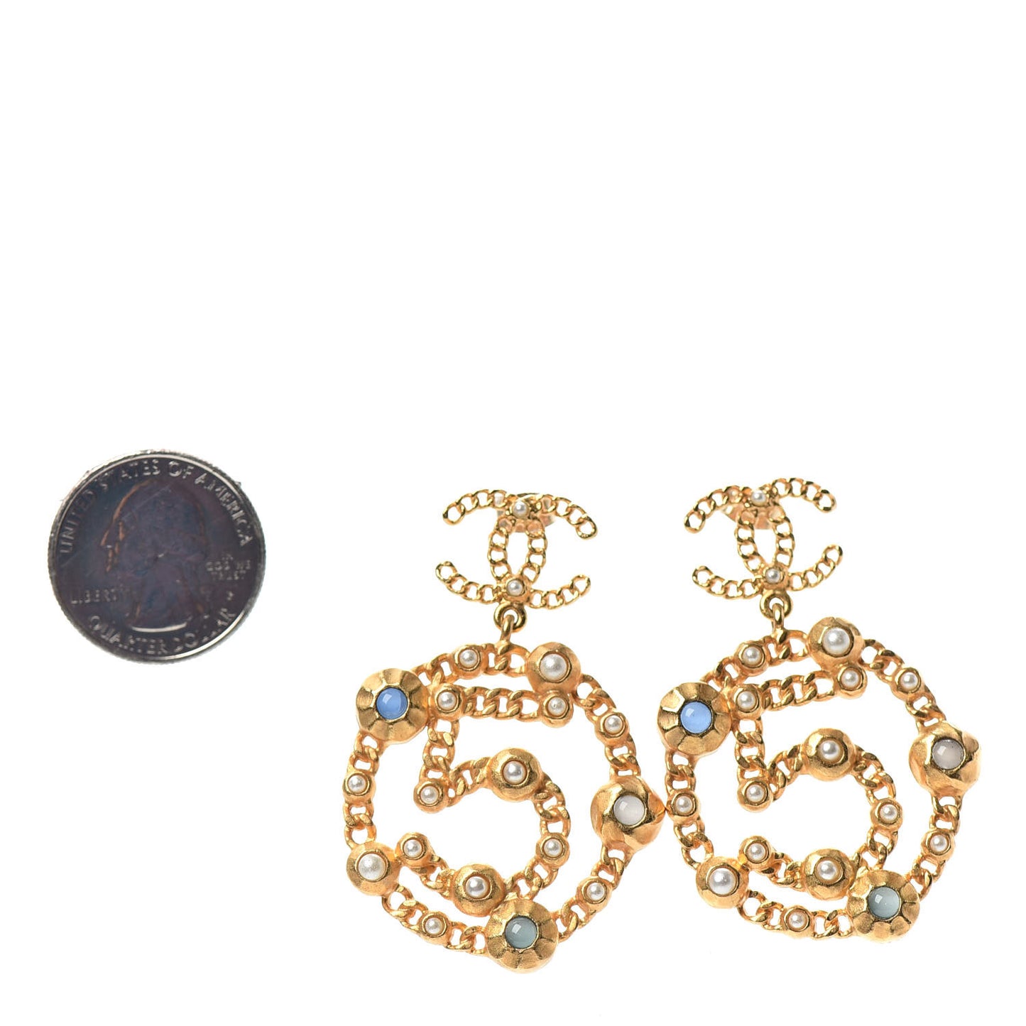 Pearl Gripoix No 5 CC Chain Drop Earrings Gold