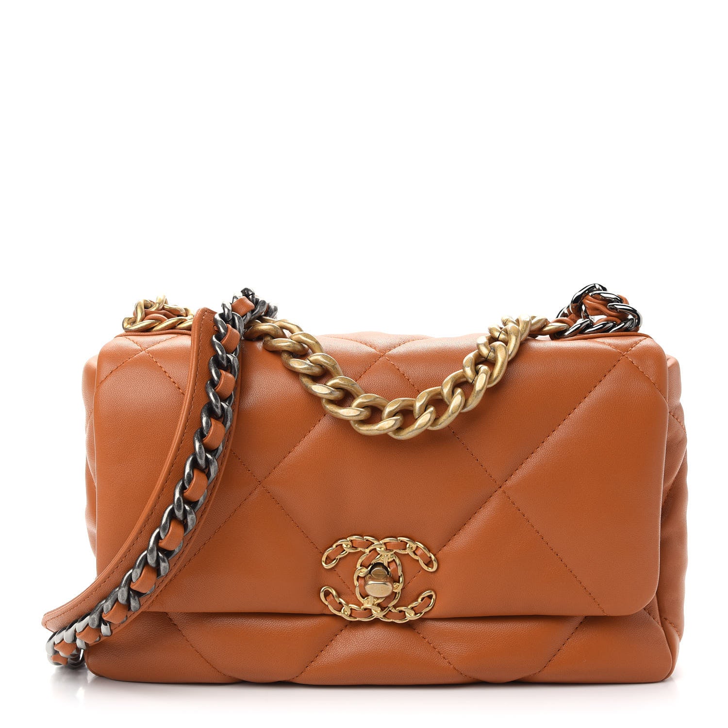 Chanel Lambskin Quilted Medium Chanel 19 Flap Light Brown 1 of 8