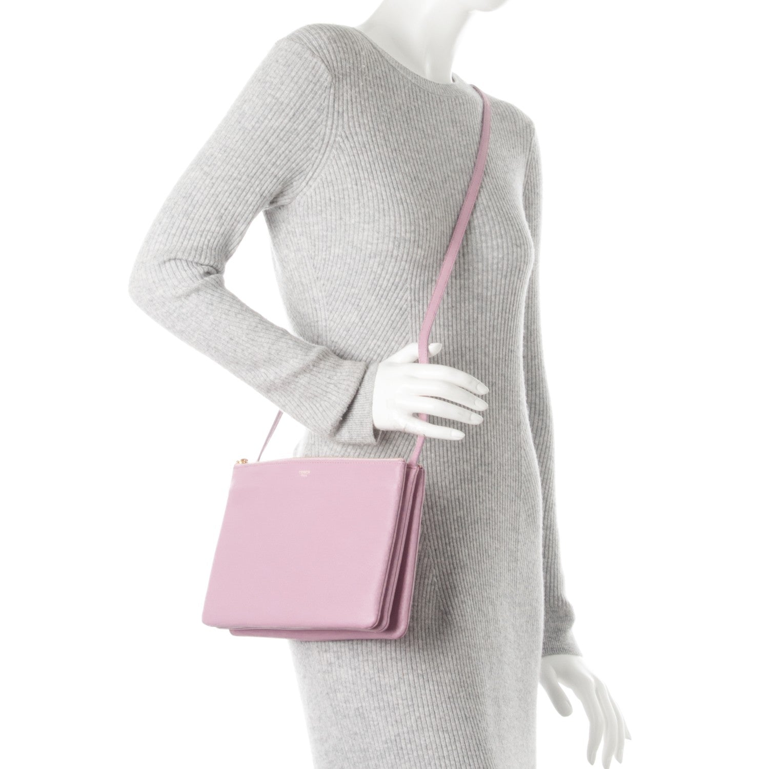 Celine Lambskin Large Trio Crossbody Bag Pink 2 of 7
