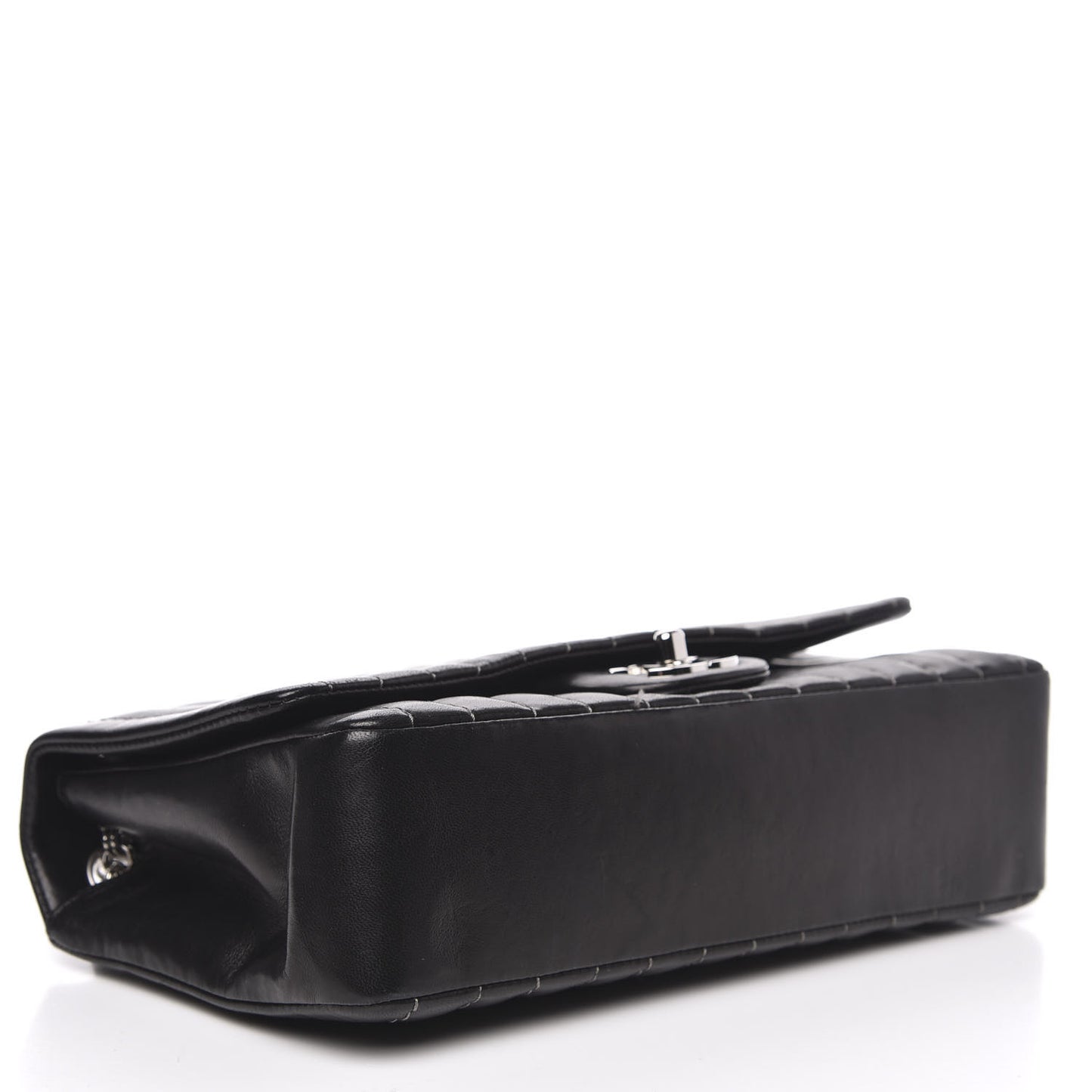 Lambskin Vertical Quilted Medium Single Flap Black