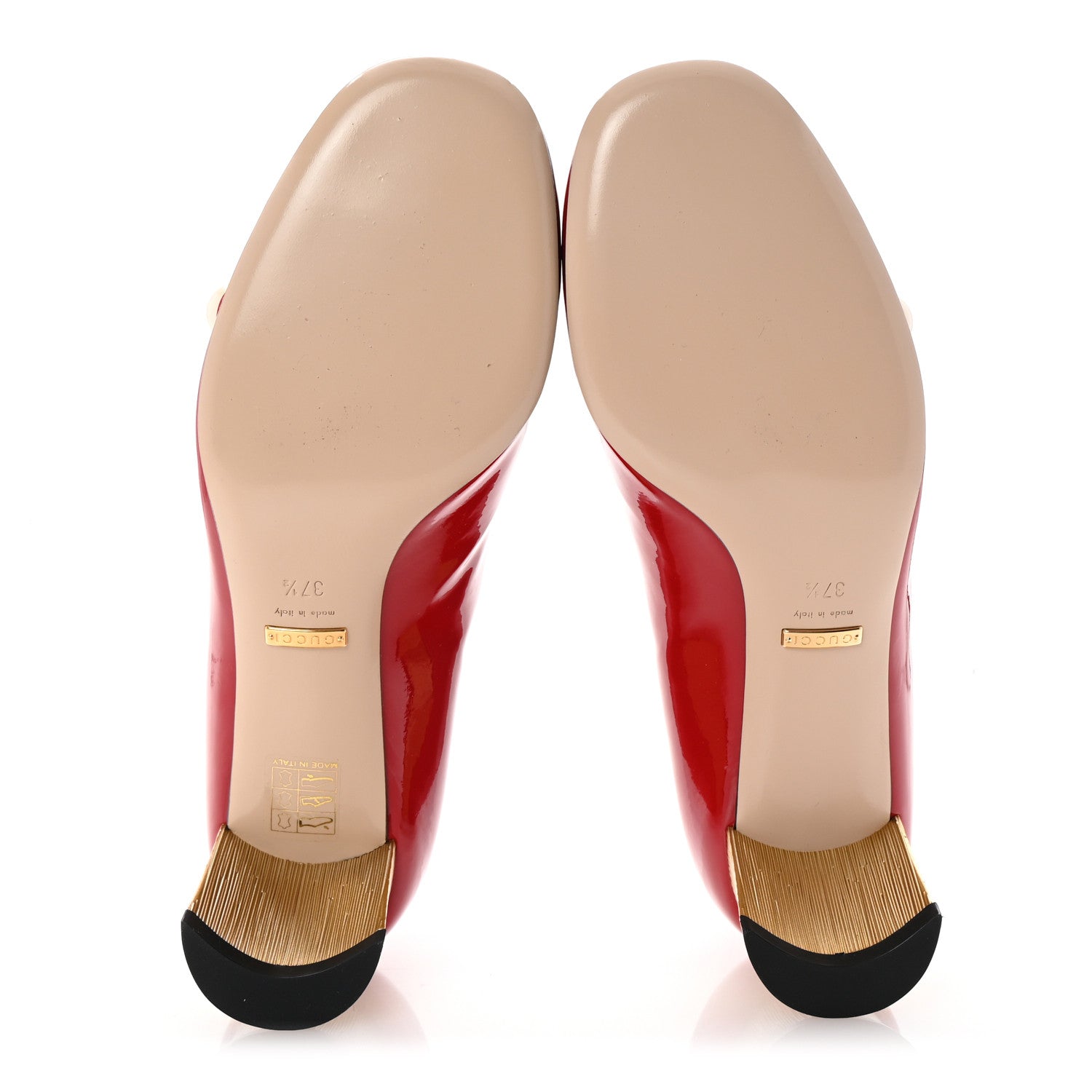 Gucci Vernice Crystal Pearl Embellished Mary Jane Pumps 37.5 Hibiscus Red 6 of 9