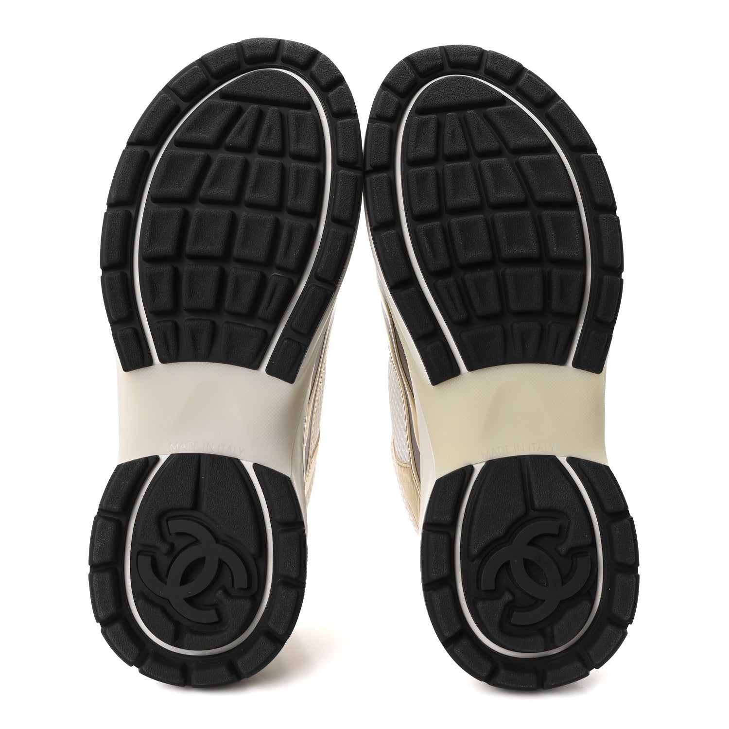 Chanel Fabric Laminated Calfskin Stretch CC Sneakers 36.5 White Gold Silver 6 of 10