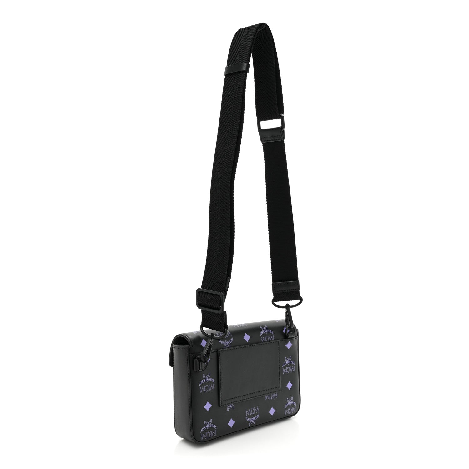 MCM Calfskin Color Splash Logo Crossbody Small Black Purple 3 of 11