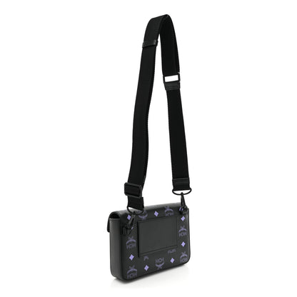 MCM Calfskin Color Splash Logo Crossbody Small Black Purple 3 of 11