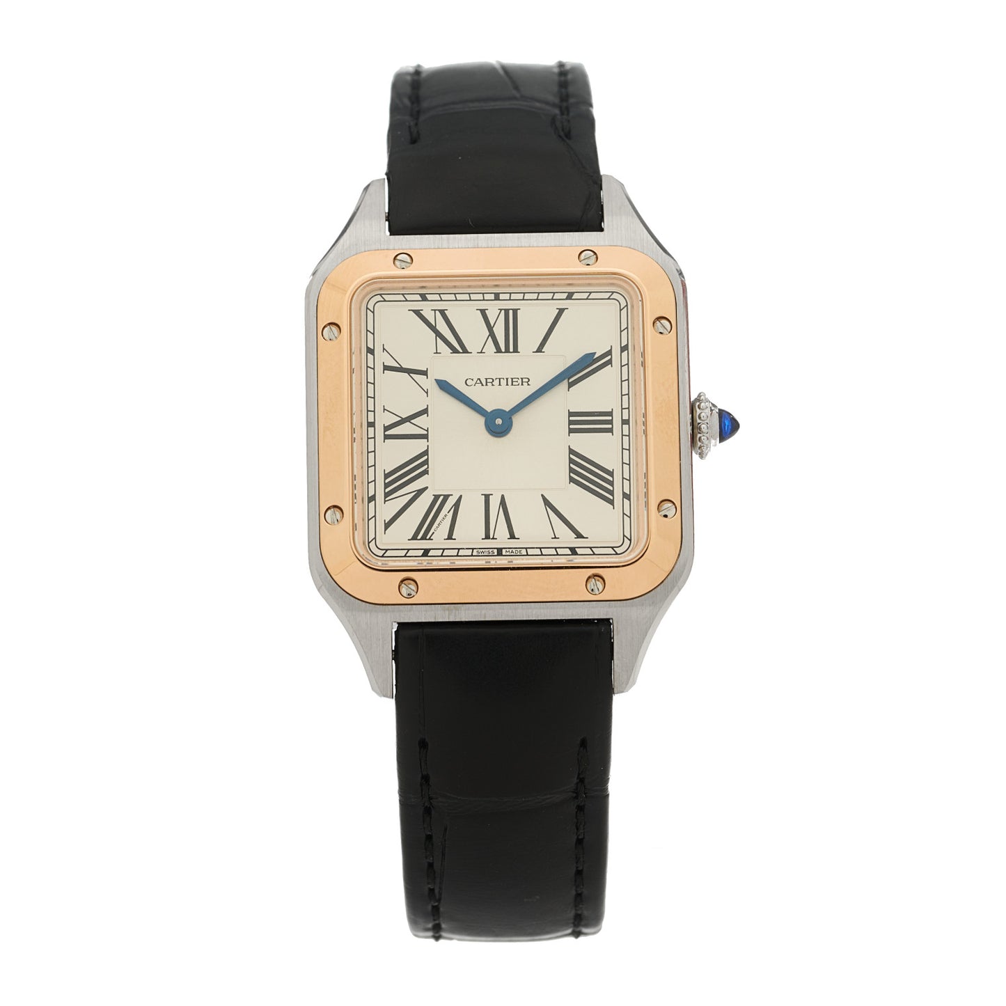 Stainless Steel 18K Pink Gold Alligator 27.5mm Santos Dumont Quartz Watch