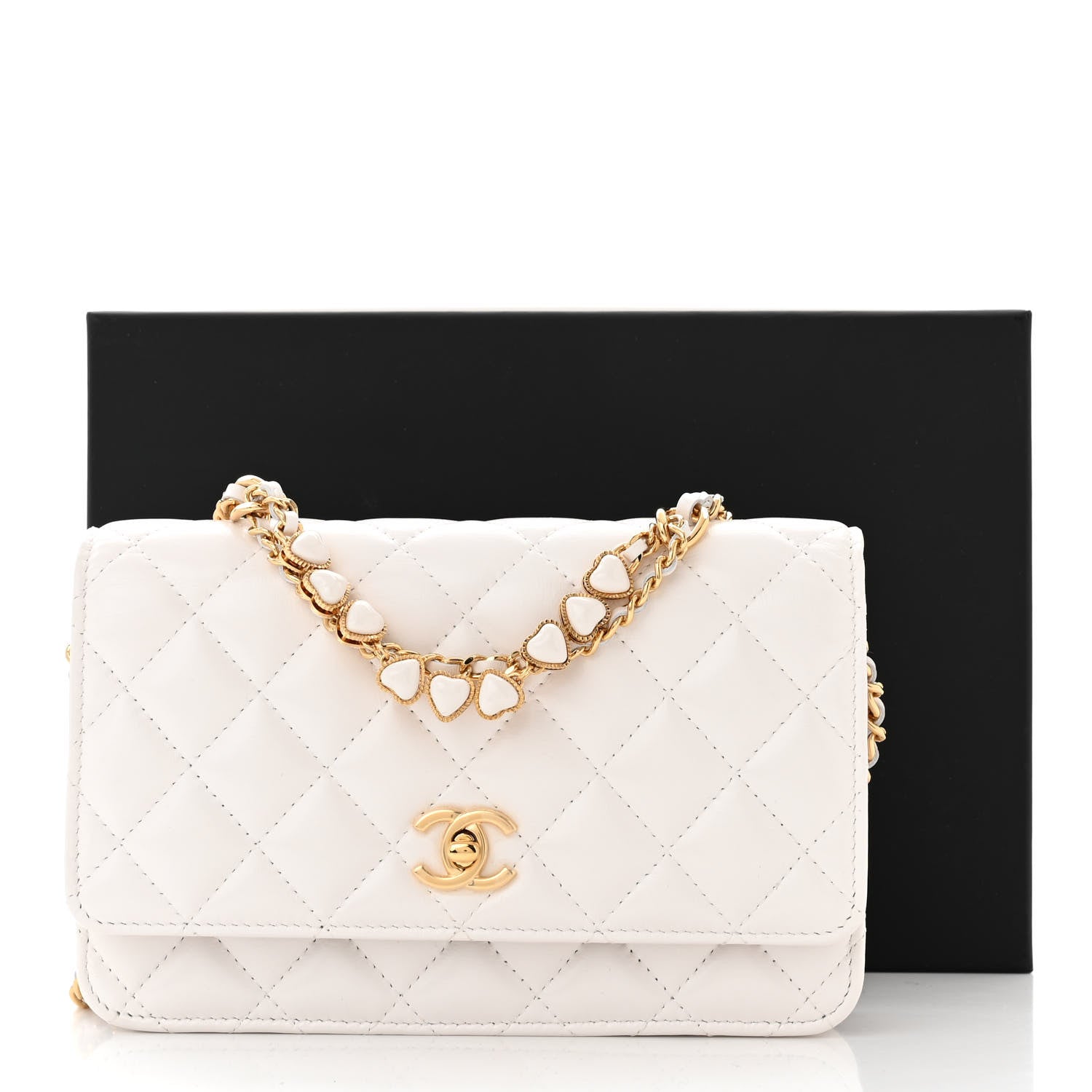 Chanel Lambskin Quilted Hearts CC Wallet On Chain WOC White 12 of 12