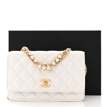 Chanel Lambskin Quilted Hearts CC Wallet On Chain WOC White 12 of 12