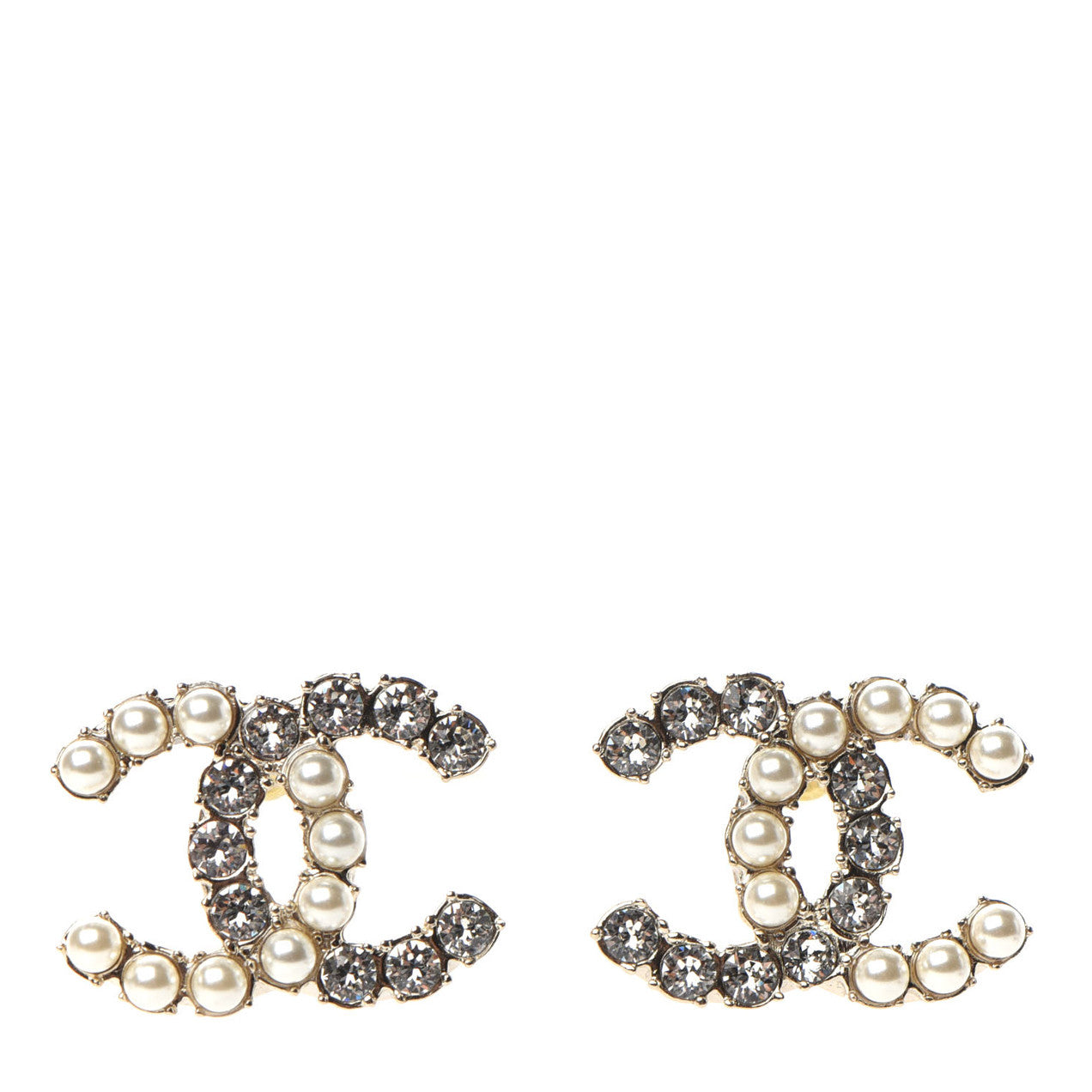 Chanel Crystal Pearl CC Dazzling Domino Earrings Gold 1 of 5