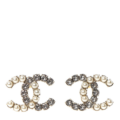 Chanel Crystal Pearl CC Dazzling Domino Earrings Gold 1 of 5