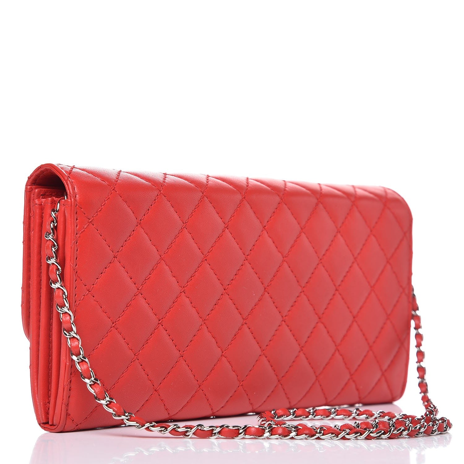 Chanel Lambskin Quilted Chain Clutch Flap Red 3 of 9