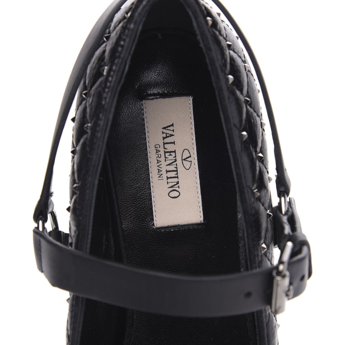 Crackled Lambskin Rockstud Spike Captoe Ballerina Flats 39.5 Black