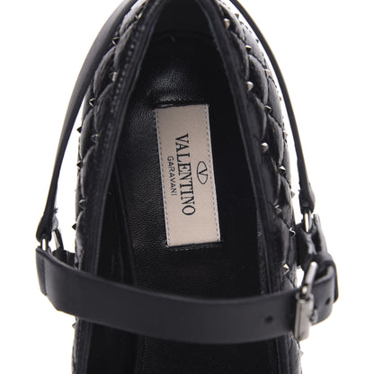 Valentino Garavani Crackled Lambskin Rockstud Spike Captoe Ballerina Flats 39.5 Black 6 of 10