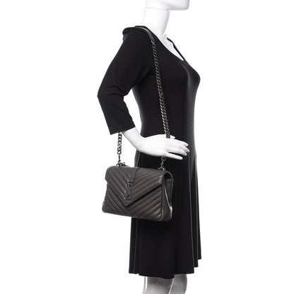 Saint Laurent Sheepskin Matelasse Chevron Monogram Medium College Bag Asphalt 2 of 13