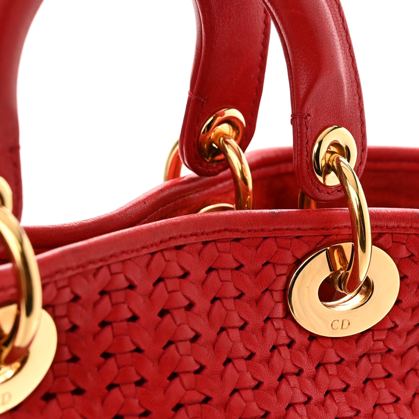 Lambskin Woven Lady Dior Shopping Tote Red